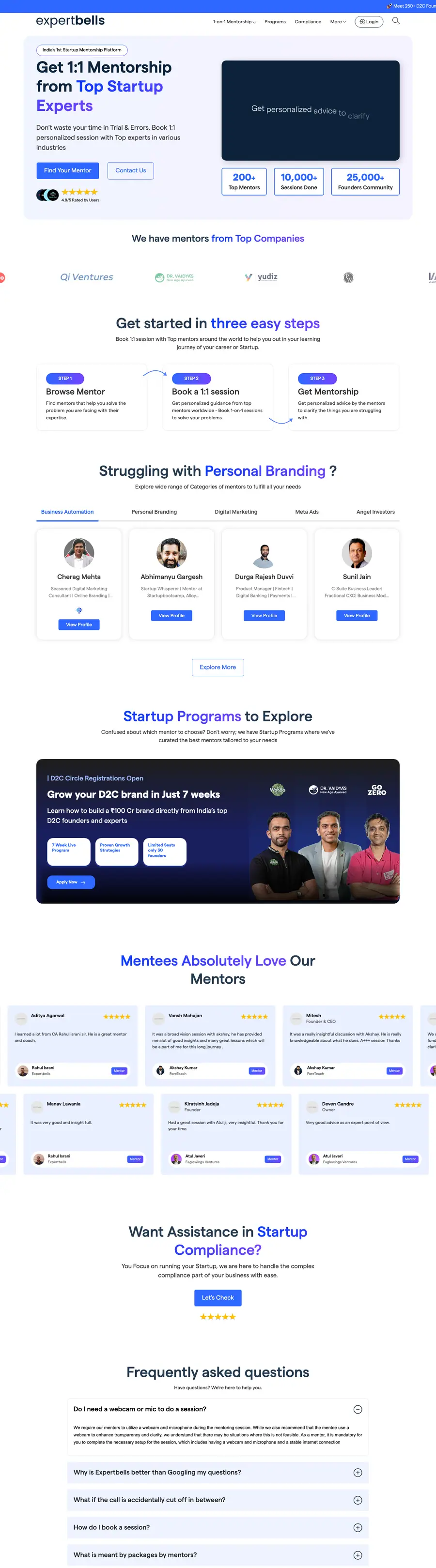 Full-page preview of the ExpertBells website