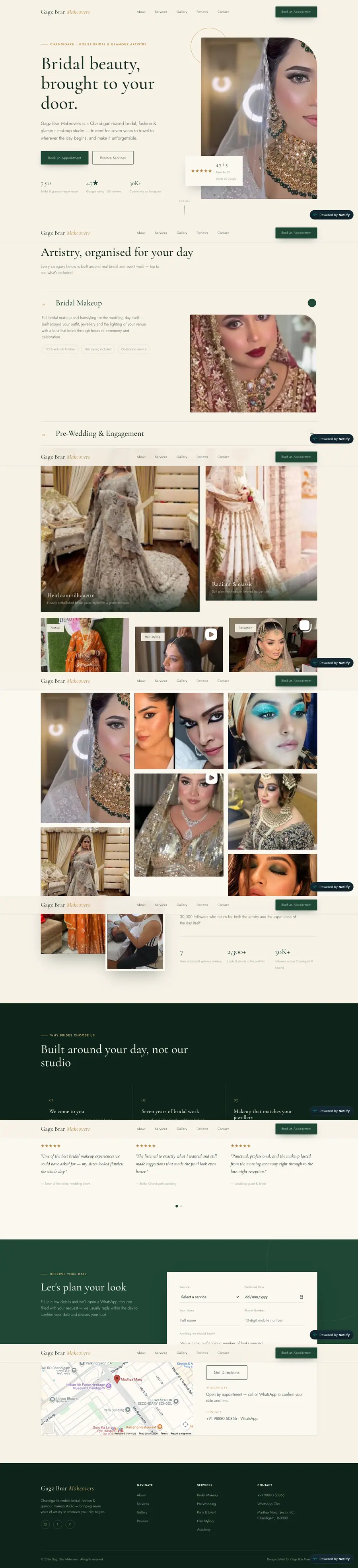 Full-page preview of the Gagz Brar Makeovers website