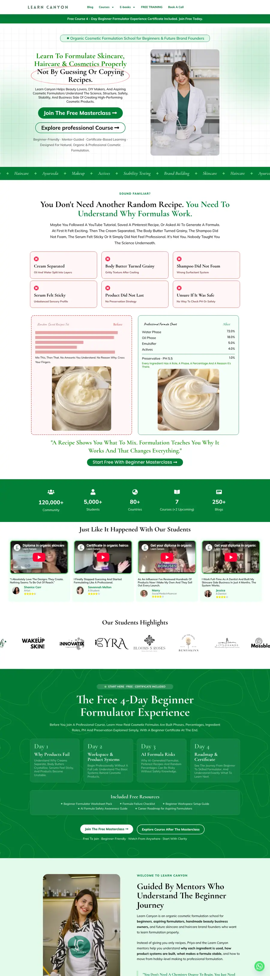 Full-page preview of the Learn Canyon website
